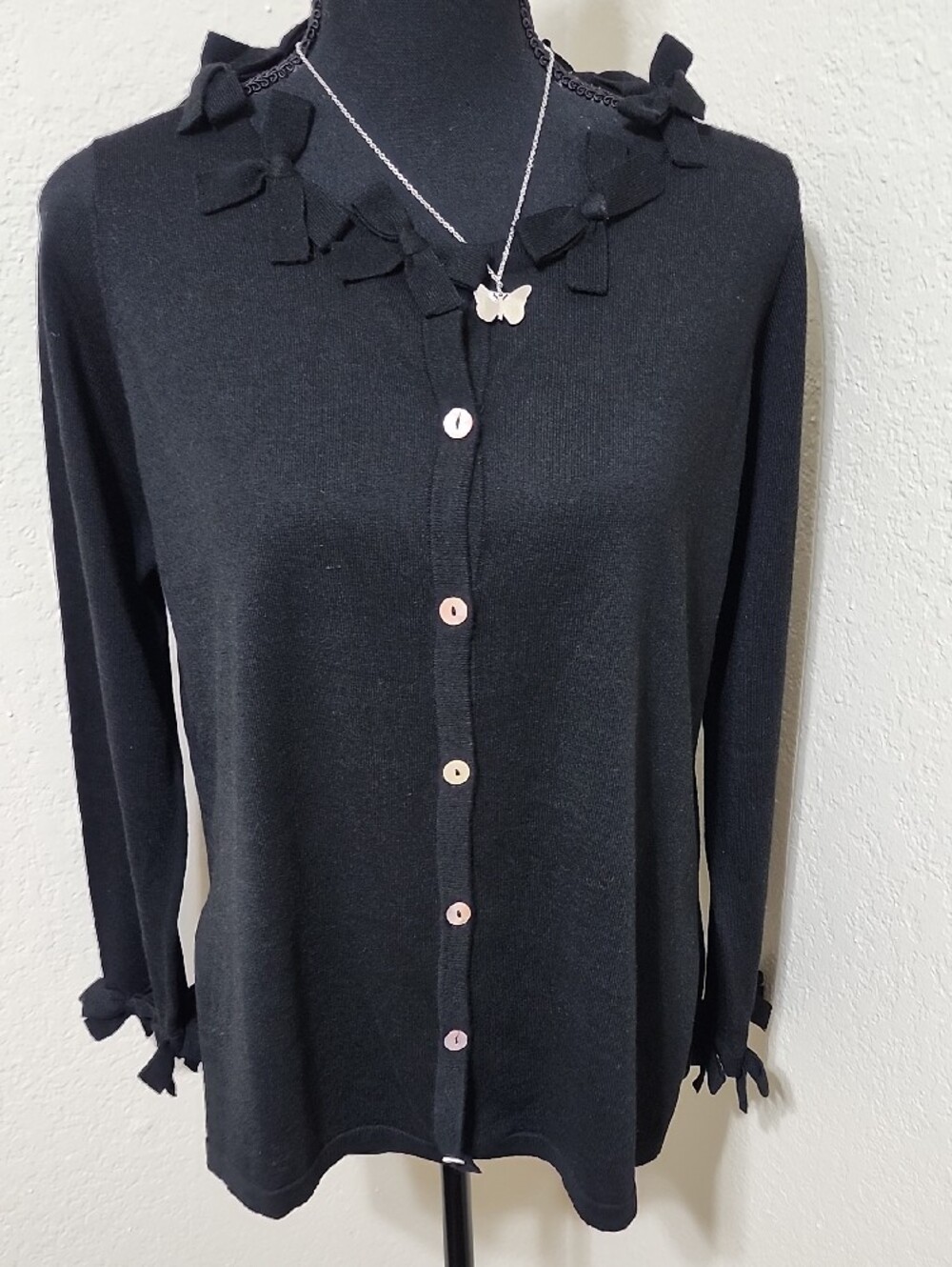 Gretchen Scott Black "Breakfast at Tiffany's" Cardigan Sweater Sz S Coquette